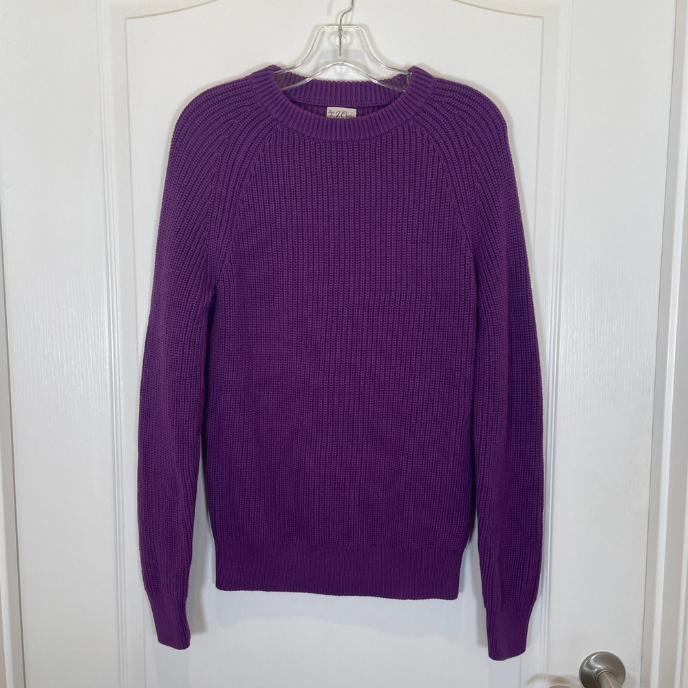 J.Crew Mens Sweater Heritage Cotton Shaker-Stitch Fishermancore Purple Size S
